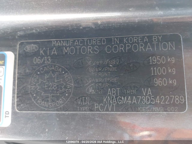 2013 Kia Optima მანქანა იყიდება აუქციონზე, vin: KNAGM4A73D5422789, აუქციონის ნომერი: 12596078