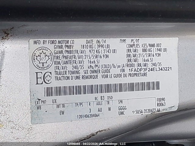 Aukcja sprzedaży 2014 Ford Focus Se, vin: 1FADP3F24EL343221, numer aukcji: 12596085