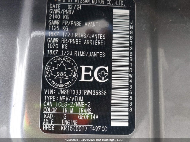 2024 Nissan Rogue Sv მანქანა იყიდება აუქციონზე, vin: JN8BT3BB1RW436838, აუქციონის ნომერი: 12596093