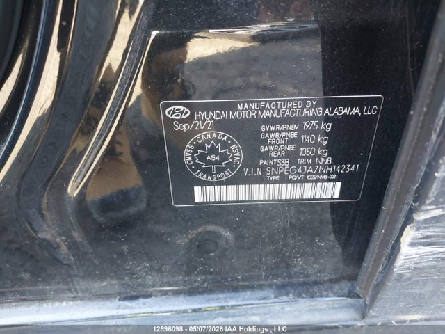 5NPEG4JA7NH142341 Hyundai Sonata