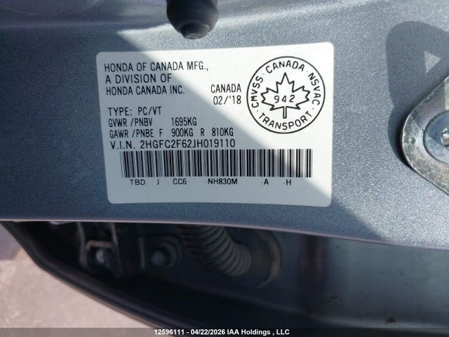 Продаж на аукціоні авто 2018 Honda Civic, vin: 2HGFC2F62JH019110, номер лоту: 12596111