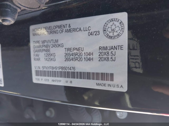 Aukcja sprzedaży 2023 Honda Passport Touring, vin: 5FNYF8H91PB501476, numer aukcji: 12596114