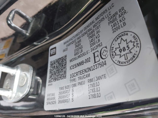 Aukcja sprzedaży 2022 Chevrolet Colorado Zr2, vin: 1GCRTEEN3N1237504, numer aukcji: 12596125