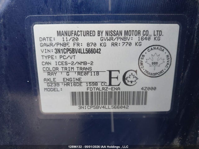 3N1CP5BV4LL566042 Nissan KICKS S