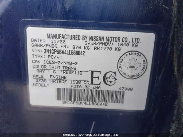 3N1CP5BV4LL566042 Nissan KICKS S