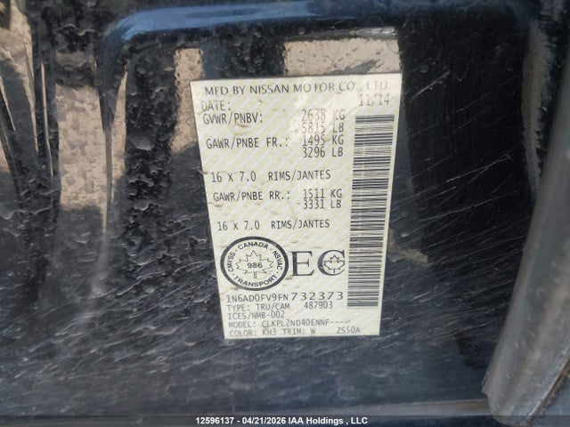 2015 Nissan Frontier Sl/sv მანქანა იყიდება აუქციონზე, vin: 1N6AD0FV9FN732373, აუქციონის ნომერი: 12596137