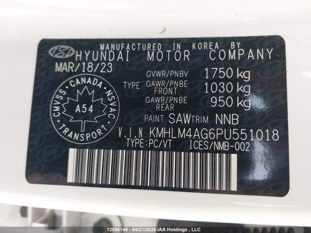 12596146 :رقم المزاد ، KMHLM4AG6PU551018 vin ، 2023 Hyundai Elantra Sel مزاد بيع