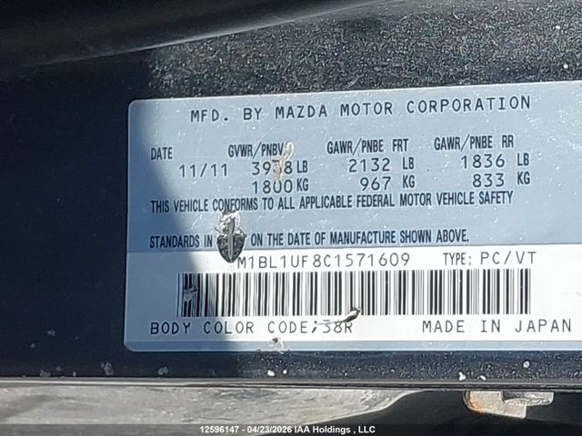 2012 Mazda Mazda3 Gx მანქანა იყიდება აუქციონზე, vin: JM1BL1UF8C1571609, აუქციონის ნომერი: 12596147