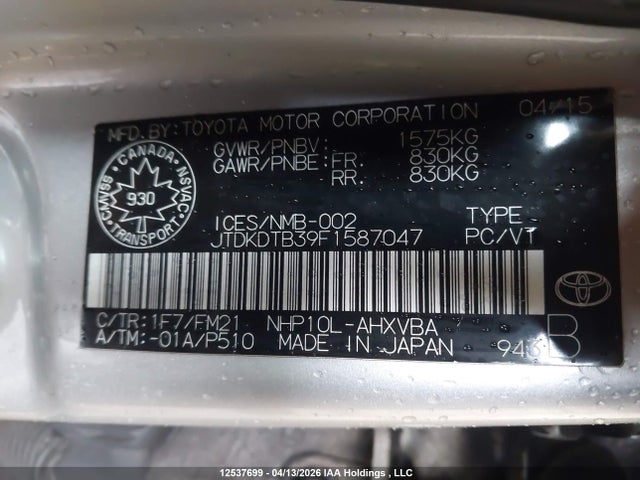 JTDKDTB39F1587047 Toyota Prius C Technology