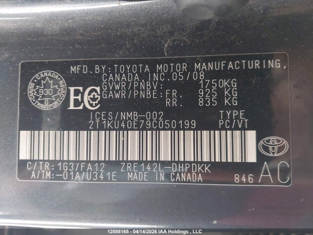 2009 Toyota Matrix მანქანა იყიდება აუქციონზე, vin: 2T1KU40E79C050199, აუქციონის ნომერი: 12588165