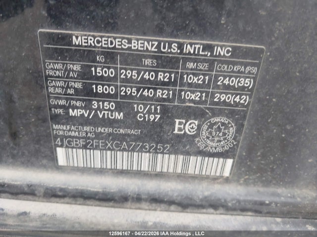 Aukcja sprzedaży 2012 Mercedes-benz Gl 350 Bluetec, vin: 4JGBF2FEXCA773252, numer aukcji: 12596167