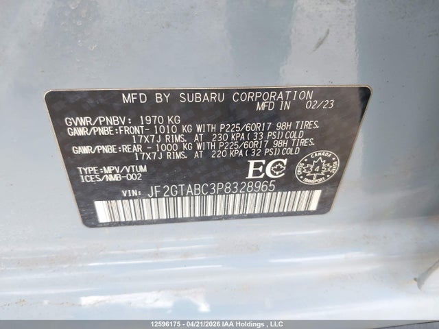 Aukcja sprzedaży 2023 Subaru Crosstrek, vin: JF2GTABC3P8328965, numer aukcji: 12596175