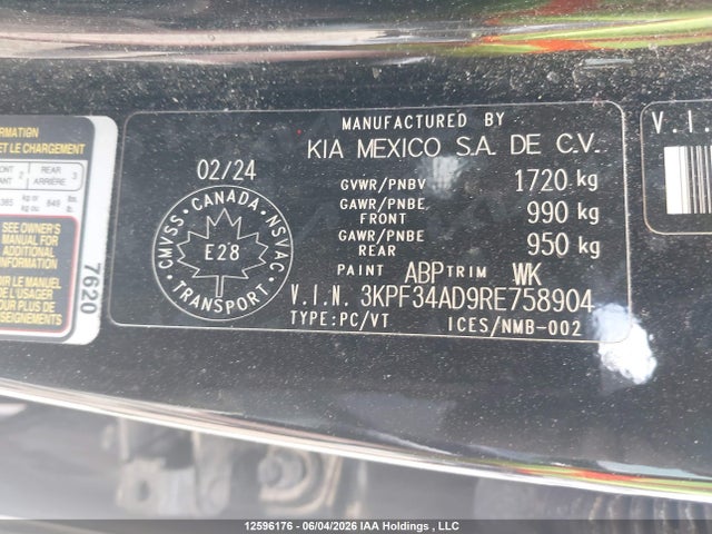 3KPF34AD9RE758904 KIA Forte