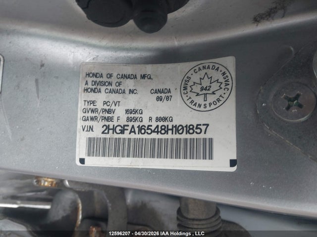 Aukcja sprzedaży 2008 Honda Civic Lx, vin: 2HGFA16548H101857, numer aukcji: 12596207