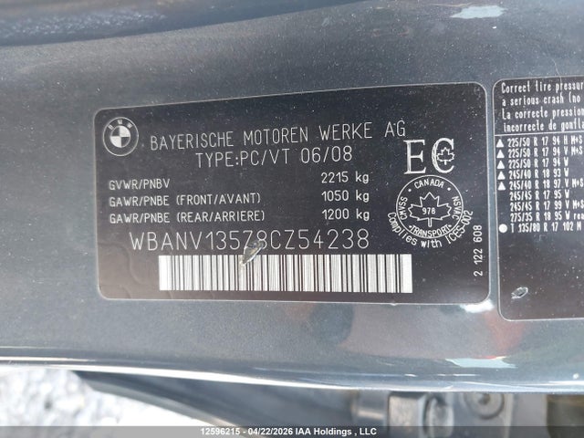 12596215 :رقم المزاد ، WBANV13578CZ54238 vin ، 2008 Bmw 528 Xi مزاد بيع