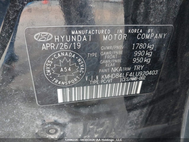 Aukcja sprzedaży 2020 Hyundai Elantra Sel/value/limited, vin: KMHD84LF4LU920403, numer aukcji: 12596225