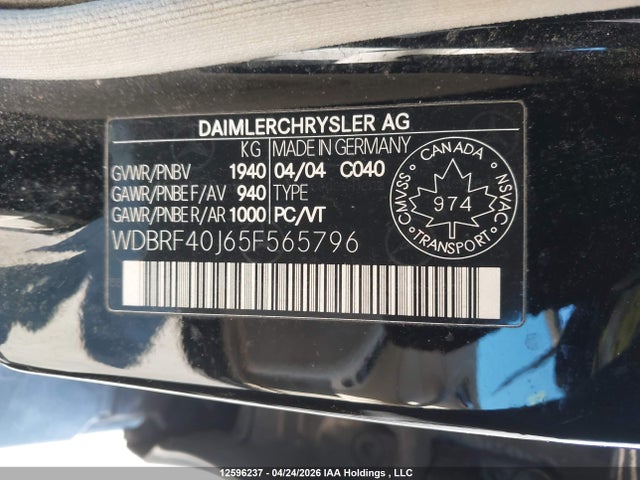 Aukcja sprzedaży 2005 Mercedes-benz C 230 Sport, vin: WDBRF40J65F565796, numer aukcji: 12596237