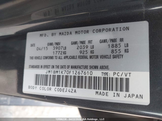 JM1BM1K70F1267610 Mazda 3 SPORT