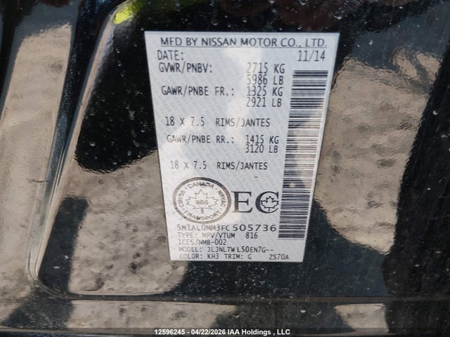 5N1AL0MM3FC505736 Infiniti QX60