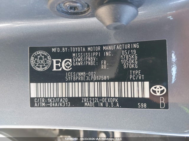 Toyota Corolla 2020 5YFBPRBE3LP017581 Image 9