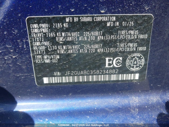 Aukcja sprzedaży 2025 Subaru Crosstrek, vin: JF2GUABC3S8234882, numer aukcji: 12596268