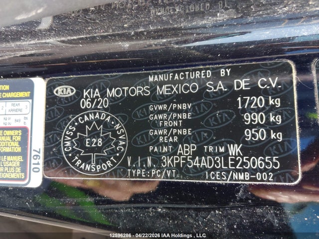 Продаж на аукціоні авто 2020 Kia Forte Ex/ex Limited/ex Premium/ex+, vin: 3KPF54AD3LE250655, номер лоту: 12596286
