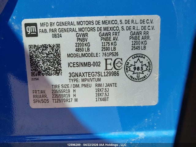 3GNAXTEG7SL129986 Chevrolet Equinox Rs Awd