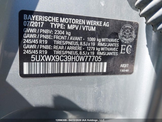 5UXWX9C39H0W77705 BMW X3 Xdrive28i