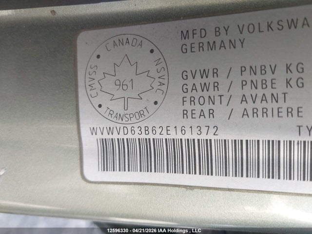 Aukcja sprzedaży 2002 Volkswagen Passat Gls, vin: WVWVD63B62E161372, numer aukcji: 12596330
