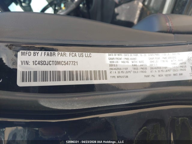 Продаж на аукціоні авто 2021 Dodge Durango, vin: 1C4SDJCT0MC547721, номер лоту: 12596331