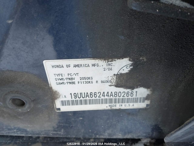 12522918 :رقم المزاد ، 19UUA66244A802661 vin ، 2004 Acura Tl مزاد بيع