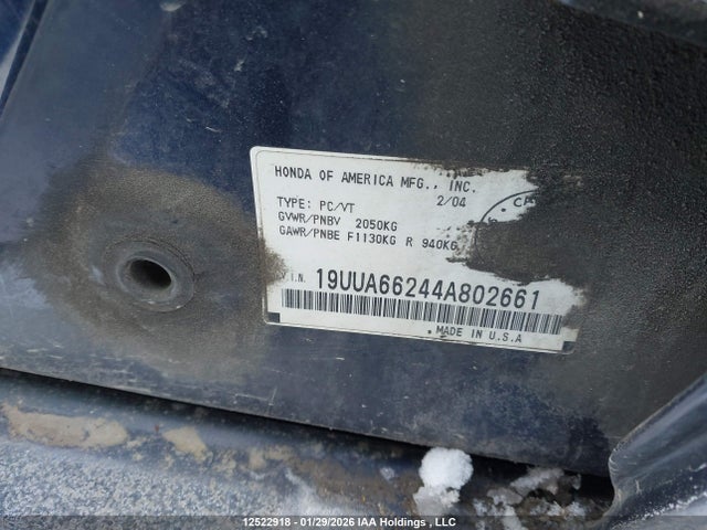 12522918 :رقم المزاد ، 19UUA66244A802661 vin ، 2004 Acura Tl مزاد بيع
