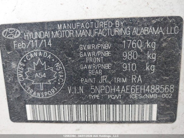 5NPDH4AE6EH488568 Hyundai ELANTRA GL