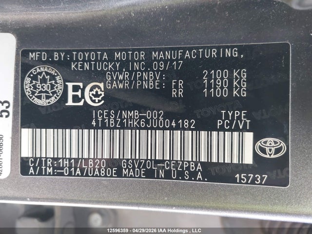 4T1BZ1HK6JU004182 Toyota Camry Xse V6