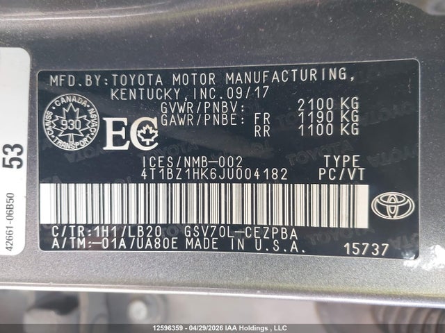 4T1BZ1HK6JU004182 Toyota Camry Xse V6