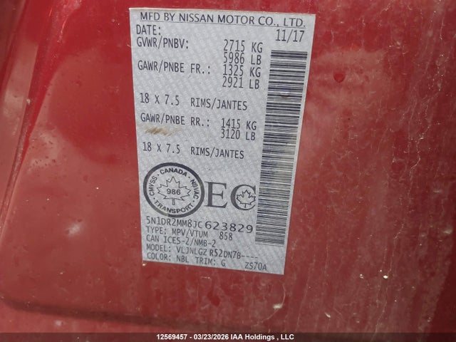 5N1DR2MM8JC623829 Nissan Pathfinder Midnight Edition/platinum/s/sl Premium/sv Tech