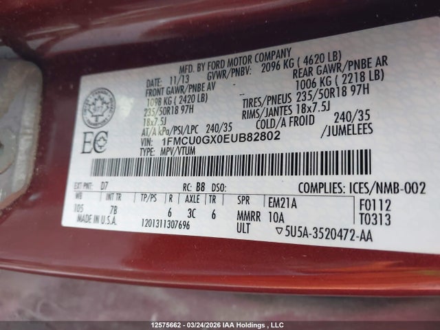 Продаж на аукціоні авто 2014 Ford Escape Se, vin: 1FMCU0GX0EUB82802, номер лоту: 12575662
