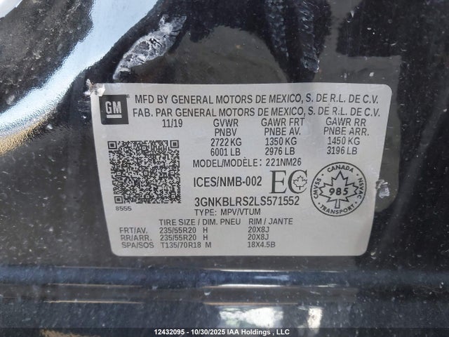 12432095 :رقم المزاد ، 3GNKBLRS2LS571552 vin ، 2020 Chevrolet Blazer Premier مزاد بيع