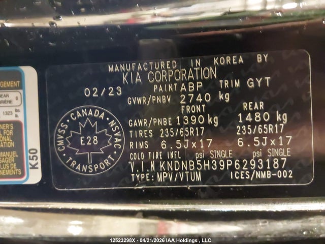 Продажа на аукционе авто 2023 Kia Carnival Lx, vin: KNDNB5H39P6293187, номер лота: 12523298