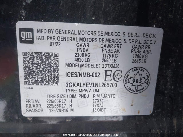 3GKALYEV1NL265703 GMC Terrain At4
