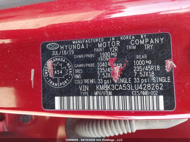 Продаж на аукціоні авто 2020 Hyundai Kona Trend Awd, vin: KM8K3CA53LU428262, номер лоту: 12586805