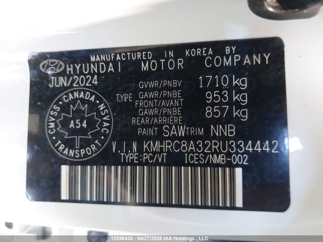 Aukcja sprzedaży 2024 Hyundai Venue Sel/limited, vin: KMHRC8A32RU334442, numer aukcji: 12596438