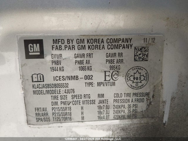 12596441 :رقم المزاد ، KL4CJASB5DB055532 vin ، 2013 Buick Encore مزاد بيع