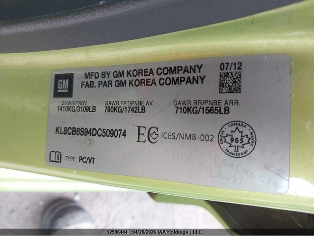 Продажа на аукционе авто 2013 Chevrolet Spark, vin: KL8CB6S94DC509074, номер лота: 12596444