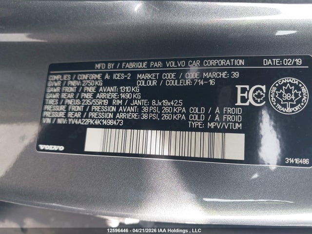 YV4A22PK4K1498473 Volvo Xc90 T6 Momentum