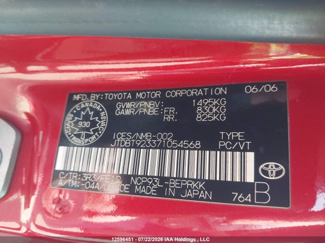 Продаж на аукціоні авто 2007 Toyota Yaris, vin: JTDBT923371054568, номер лоту: 12596451