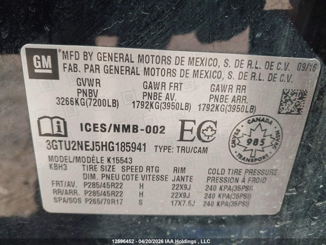 3GTU2NEJ5HG185941 GMC Sierra 1500 Slt