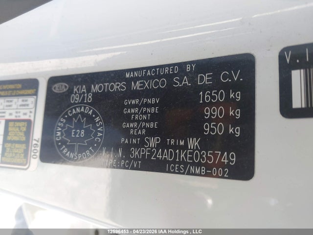 3KPF24AD1KE035749 KIA Forte Fe/lx/lxs