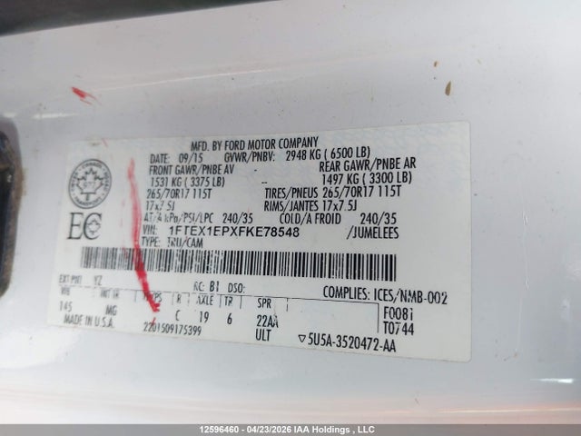 1FTEX1EPXFKE78548 Ford F150 Super Cab