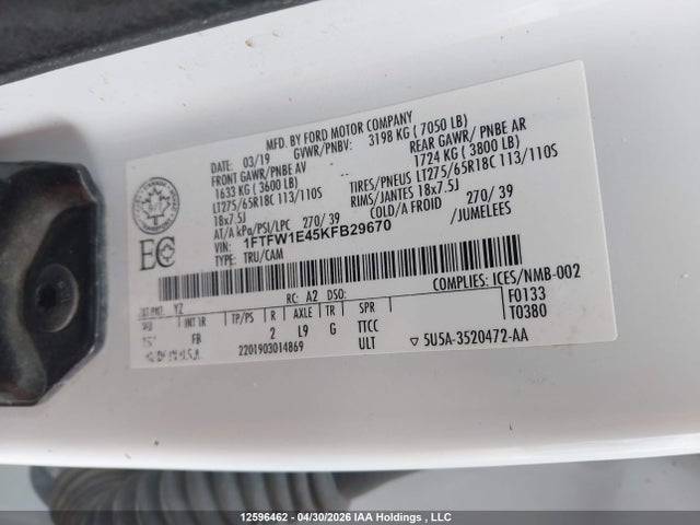 Продаж на аукціоні авто 2019 Ford F-150 Xlt, vin: 1FTFW1E45KFB29670, номер лоту: 12596462